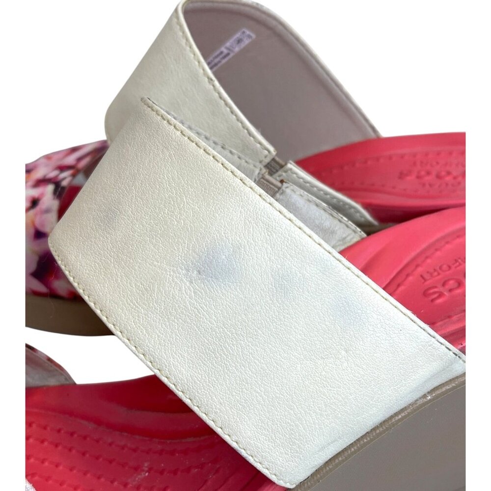 Crocs Wedge Sandals Slip On Shoes Double Strap Pink White Flower Floral Size 10 - Picture 5 of 7